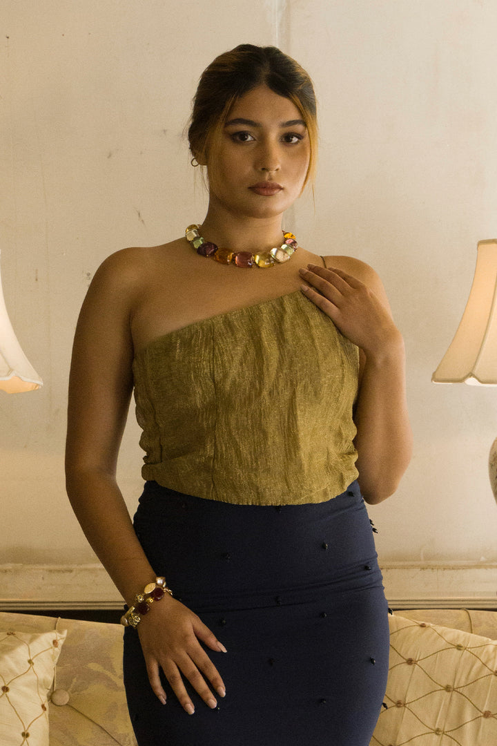 Blue draped skirt