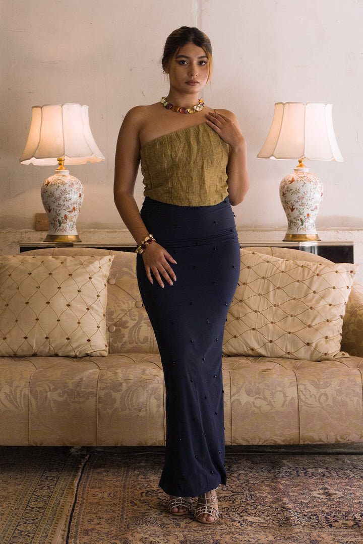 Blue draped skirt