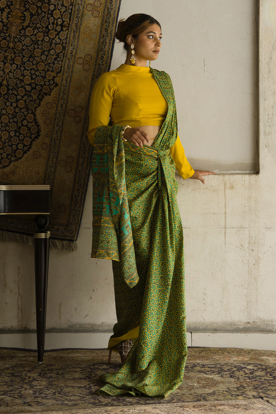 Green Pre draped Saree