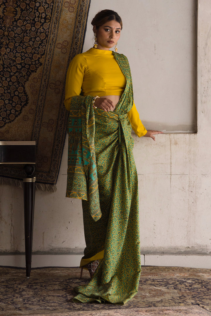 Green Pre draped Saree