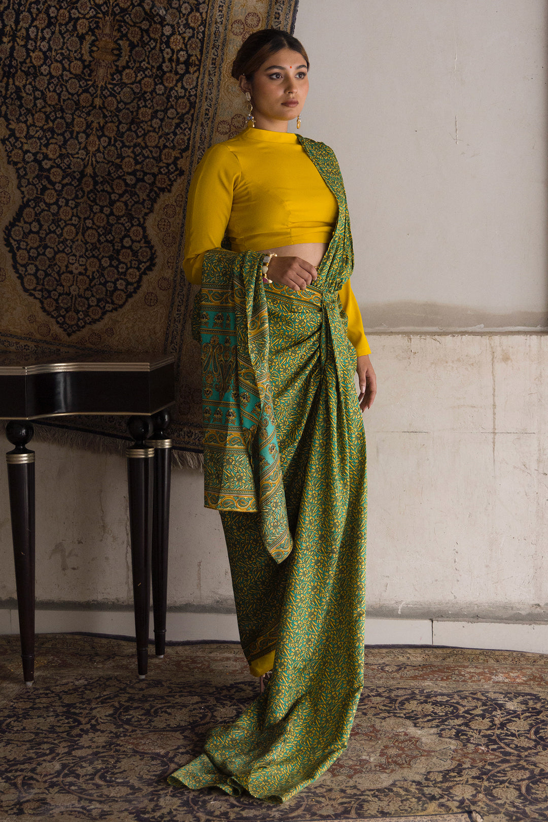 Green Pre draped Saree