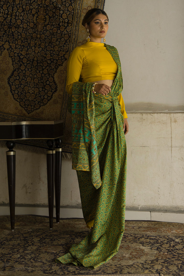 Green Pre draped Saree