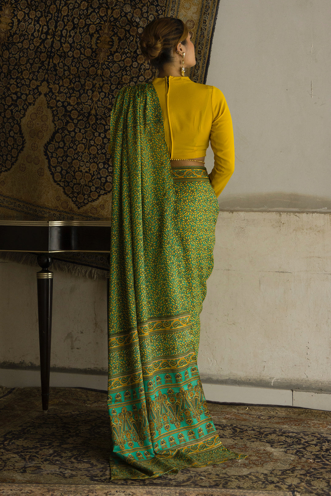 Green Pre draped Saree